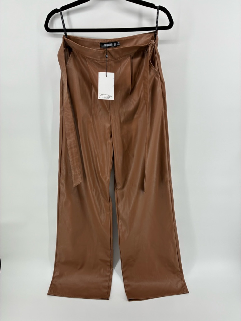 Missguided Chocolate Wide-Leg Trousers Faux Leather
